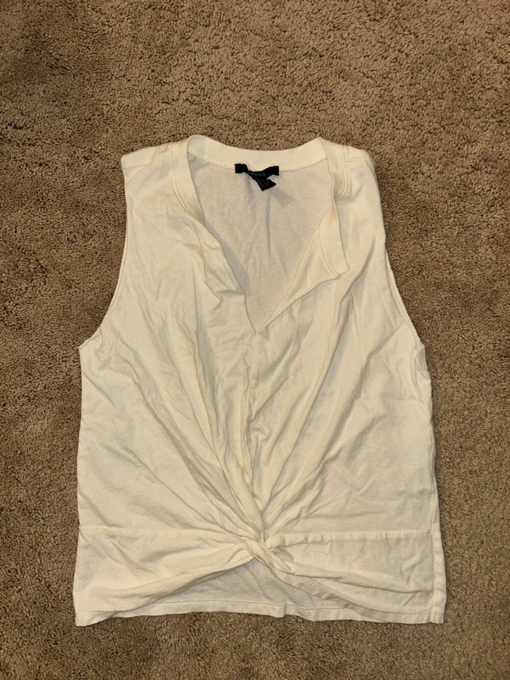 Forever 21 Cream Tank Top with V-neck and Gathered Ruched Front